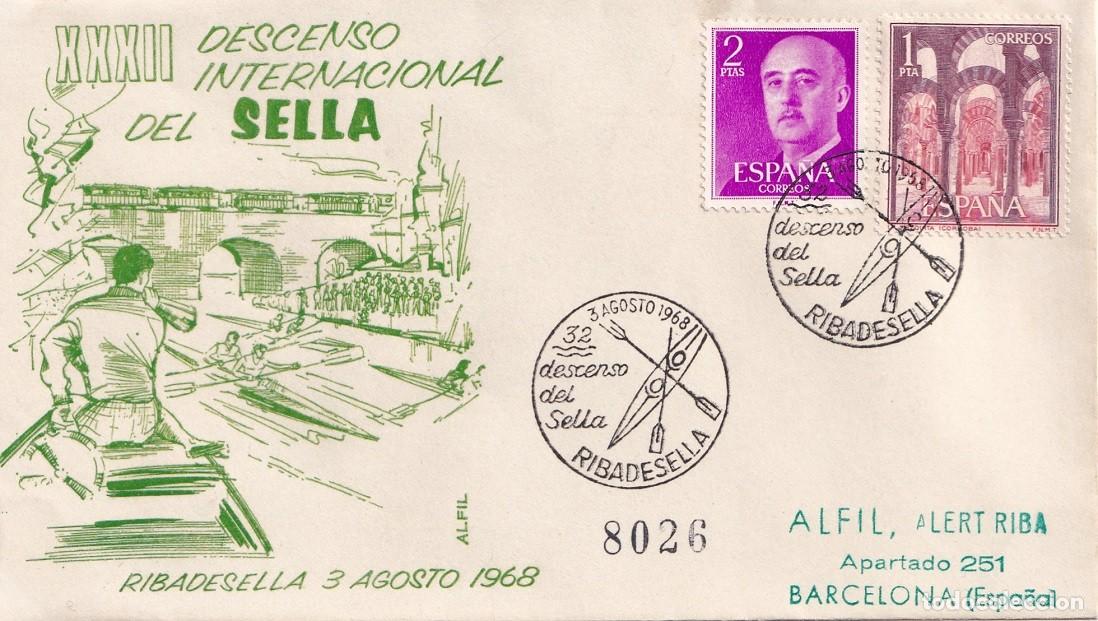 Sellos: Sobre Ribadesella 1968 en Alfil - XXXII Descenso Internacional del Sella - Matasellos especiales