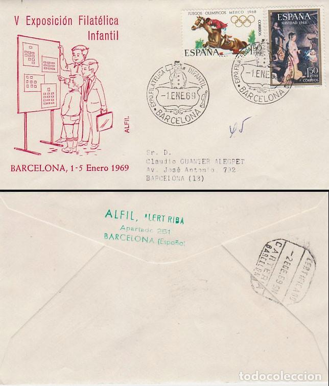 Sellos: A&Ntilde;O 1969, HOSPITALET DE LLOBREGAT, EXPOSICION FILATELICA JUVENIL, SOBRE DE ALFIL CIRCULADO