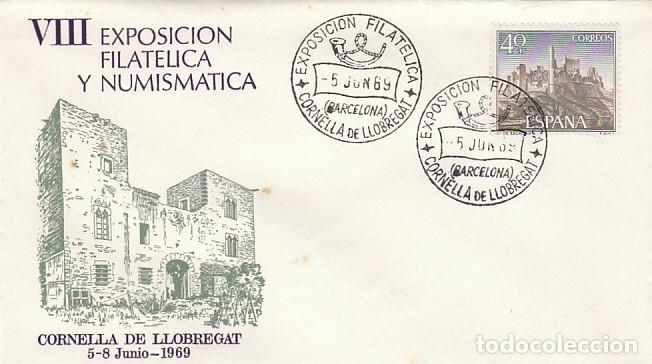 Sellos: A&Ntilde;O 1969, CORNELLA DE LLOBREGAT, EXPOSICION FILATELICA, SOBRE OFICIAL VERDE
