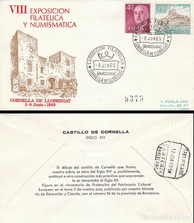 Sellos: A&Ntilde;O 1969, CORNELLA DE LLOBREGAT, EXPOSICION FILATELICA, SOBRE OFICIAL CIRCULADO