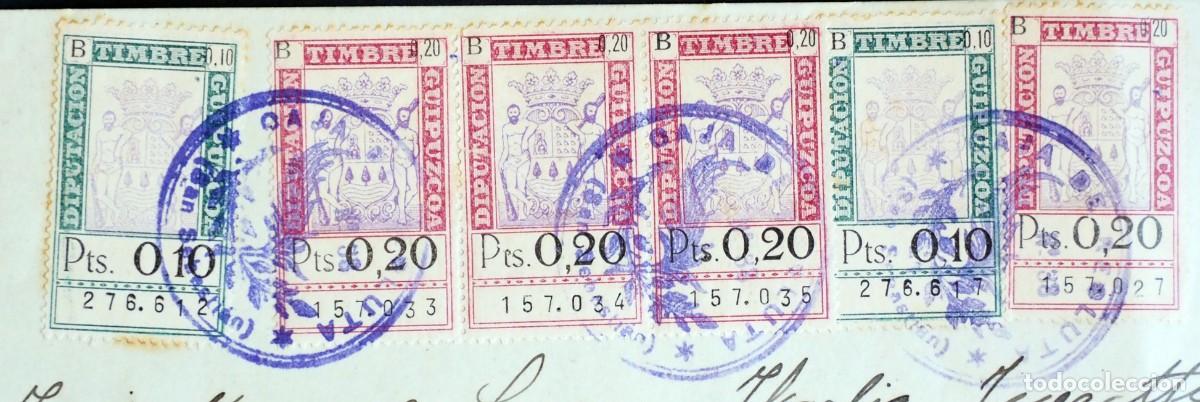 Sellos: TIMBRE/POLIZA DE DIPUTACI&Oacute;N DE GUIPUZCOA. CAJA RECLUTAMIENTO. SAN SEBASTIAN