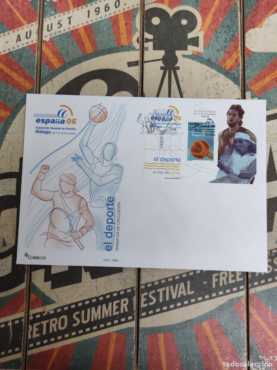 Sellos: 24 Exposici&oacute;n Mundial Filat&eacute;lica M&aacute;laga Octubre de 2006 El Deporte Sobre primer d&iacute;a