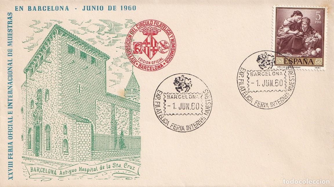 Sellos: Sobre Barcelona 1960 - XXVIII Feria Oficial e Internacional de muestras en Barcelona - Matasellos