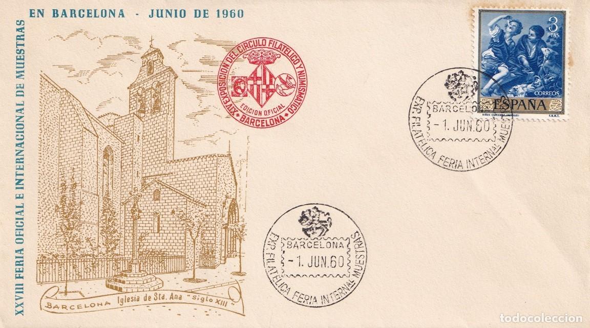 Sellos: Sobre Barcelona 1960 - XXVIII Feria Oficial e Internacional de muestras en Barcelona - Matasellos