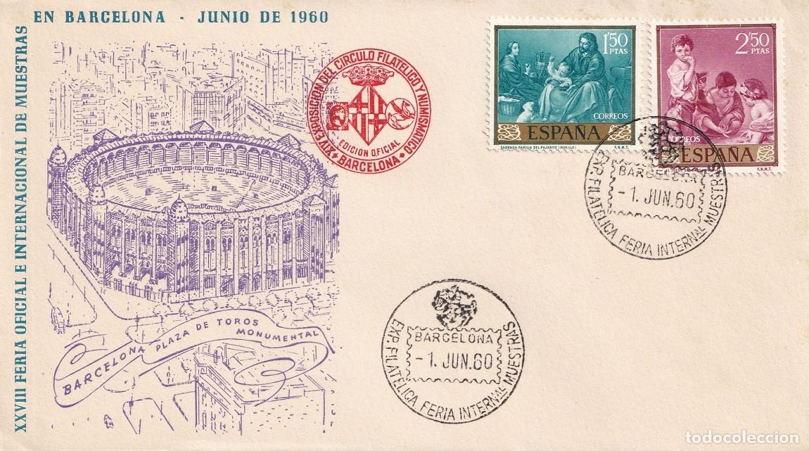 Sellos: Sobre Barcelona 1960 - XXVIII Feria Oficial e Internacional de muestras en Barcelona - Matasellos