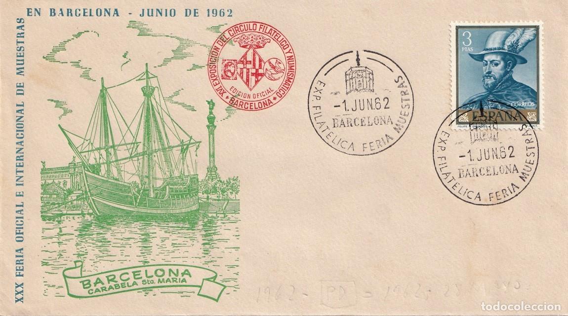Sellos: Sobre Barcelona 1962 - XXX Feria Oficial e Internacional de Muestras en Barcelona - Car. Santa Mar&iacute;a