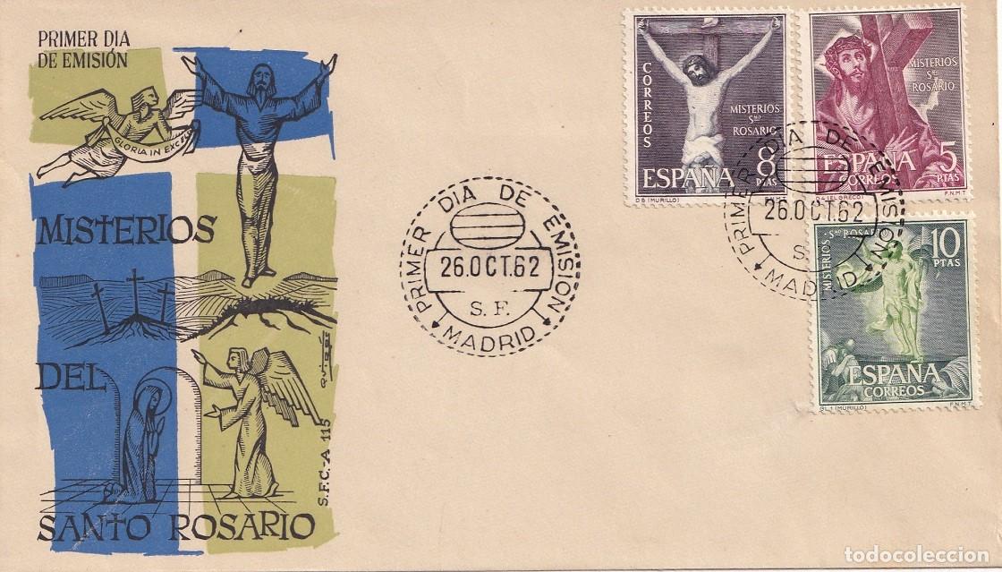 Sellos: SPD Madrid 1962 - Misterios del Santo Rosario - Primer d&iacute;a de emisi&oacute;n - FDC - Matasellos