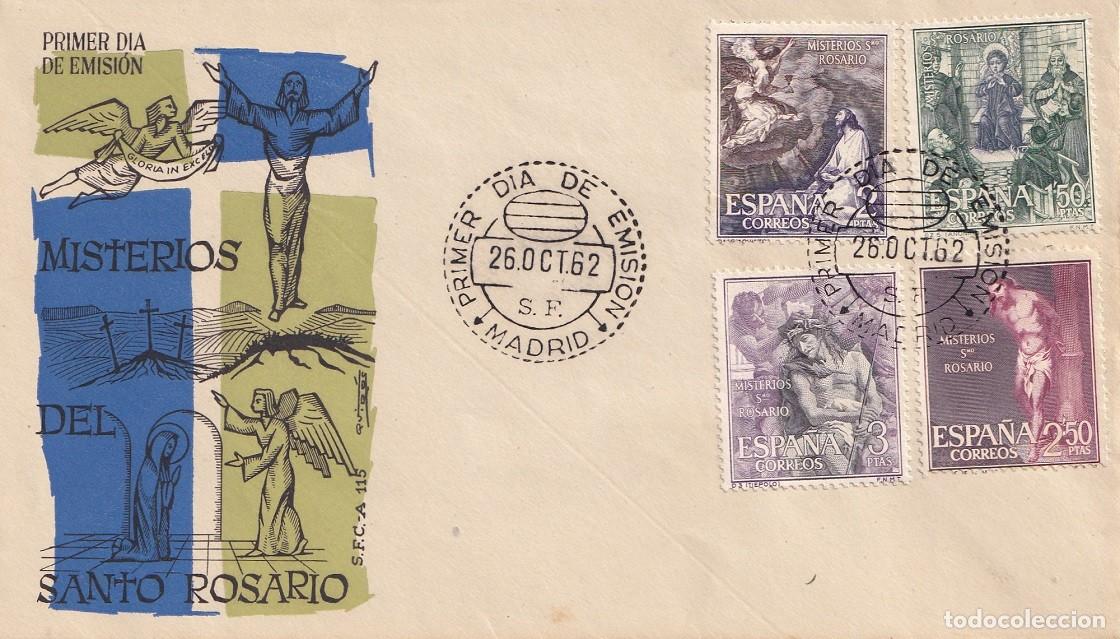 Sellos: SPD Madrid 1962 - Misterios del Santo Rosario - Primer d&iacute;a de emisi&oacute;n - FDC - Matasellos