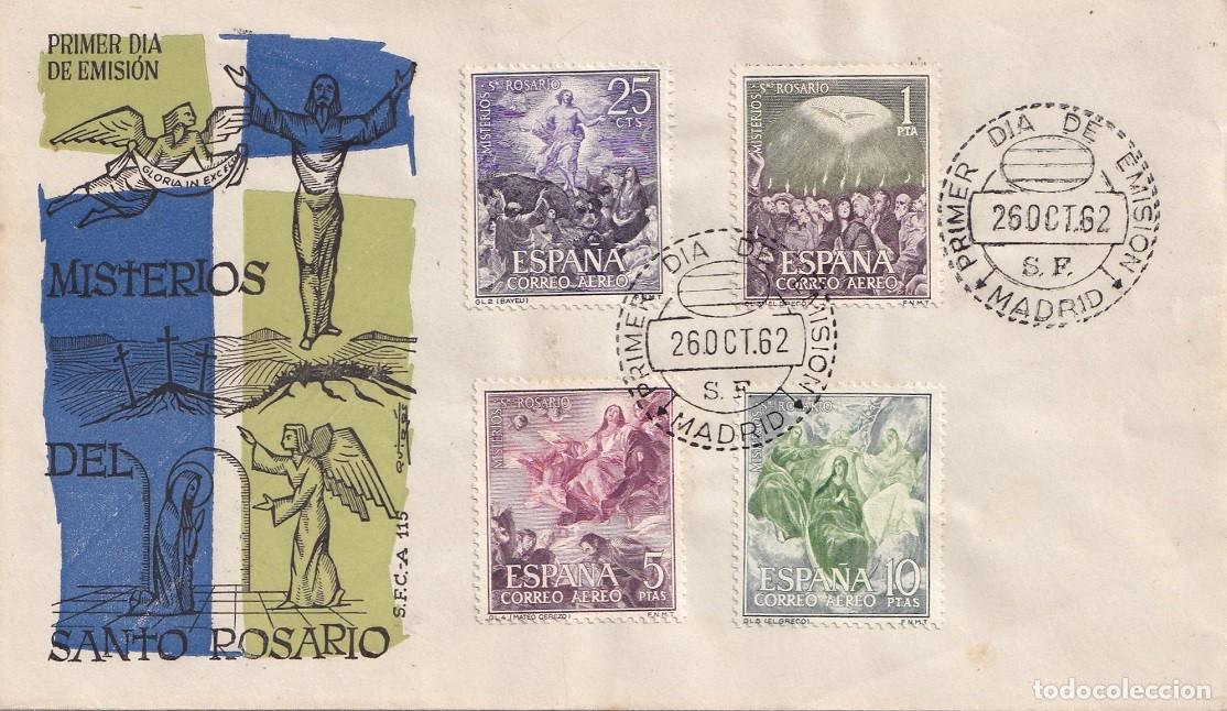 Sellos: SPD Madrid 1962 - Misterios del Santo Rosario - Primer d&iacute;a de emisi&oacute;n - FDC - Matasellos