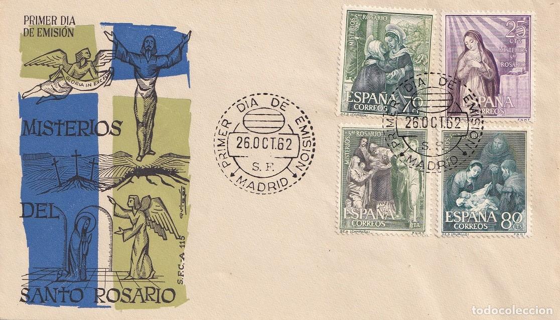 Sellos: SPD Madrid 1962 - Misterios del Santo Rosario - Primer d&iacute;a de emisi&oacute;n - FDC - Matasellos