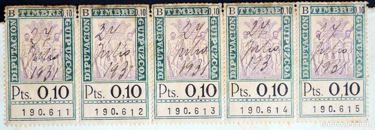 Sellos: TIMBRE DIPUTACI&Oacute;N GUIPUZCOA. 0,10 PTS. A&Ntilde;O 1931