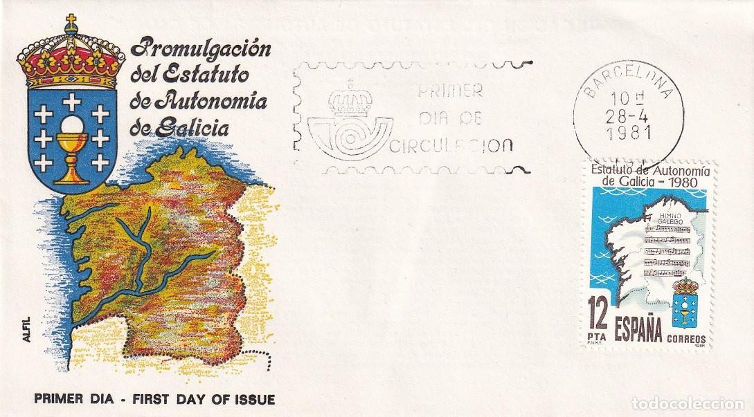 Sellos: SPD en Alfil Barcelona 1981 - Promulgaci&oacute;n del Estatuto de Autonom&iacute;a de Galicia 1980 - Primer d&iacute;a