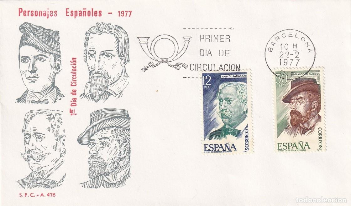 Sellos: SPD Barcelona 1977 - Personajes espa&ntilde;oles Jacinto Verdaguer y Francisco T&aacute;rrega - Primer d&iacute;a