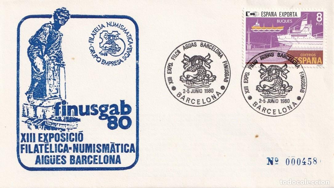 Sellos: Sobre Finusgab 80 Barcelona 1980 - XIII Exposici&oacute; Filat&egrave;lica-Numism&agrave;tica - El golfillo - Aig&uuml;es Barc