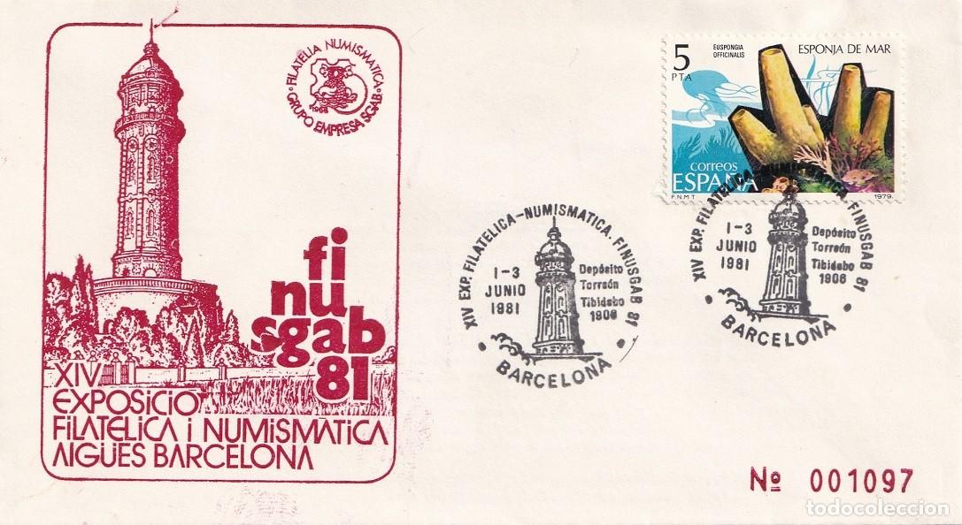 Sellos: Sobre Finusgab 1981 - Dep&oacute;sito Torre&oacute;n Tibidabo - Aig&uuml;es Barcelona - XIV Expo. Filat&eacute;lica i Numis.