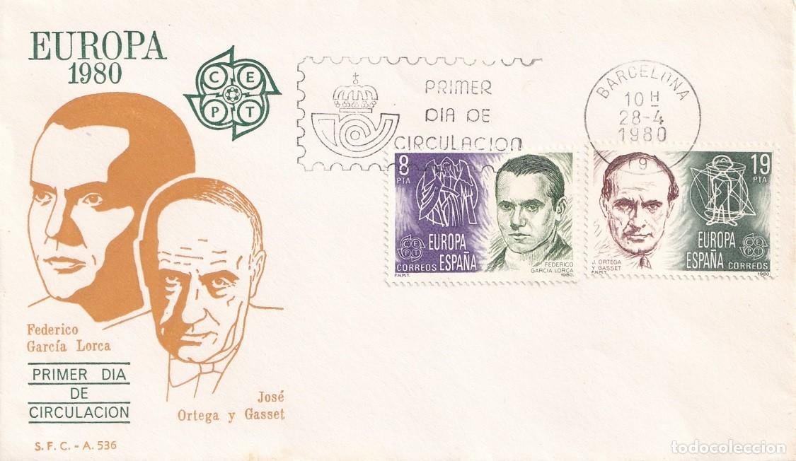 Sellos: SPD Barcelona 1980 - Europa CEPT - Federico Garc&iacute;a Lorca - Jos&eacute; Ortega y Gasset - Primer d&iacute;a