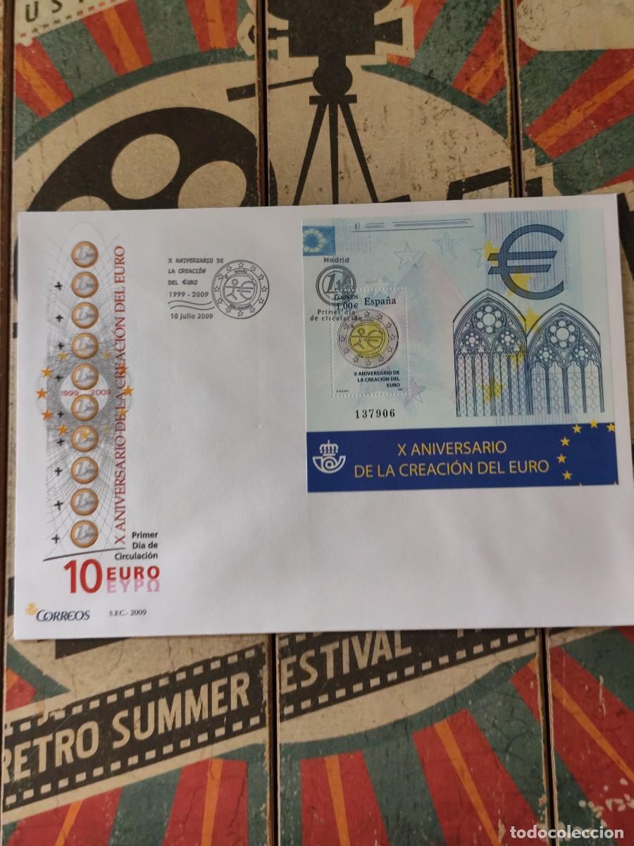 Sellos: 57 X Aniversario de la creaci&oacute;n del Euro 10/7/09 Sobre primer d&iacute;a