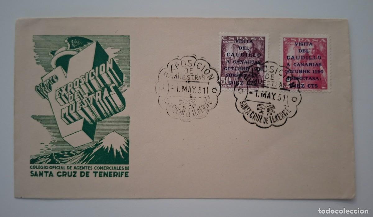 Sellos: EDIFIL 1081/1082 - MATASELLOS EXPO MUESTRAS, SANTA CRUZ TENERIFE 1951, EN SOBRE ILUSTRADO ..A3532