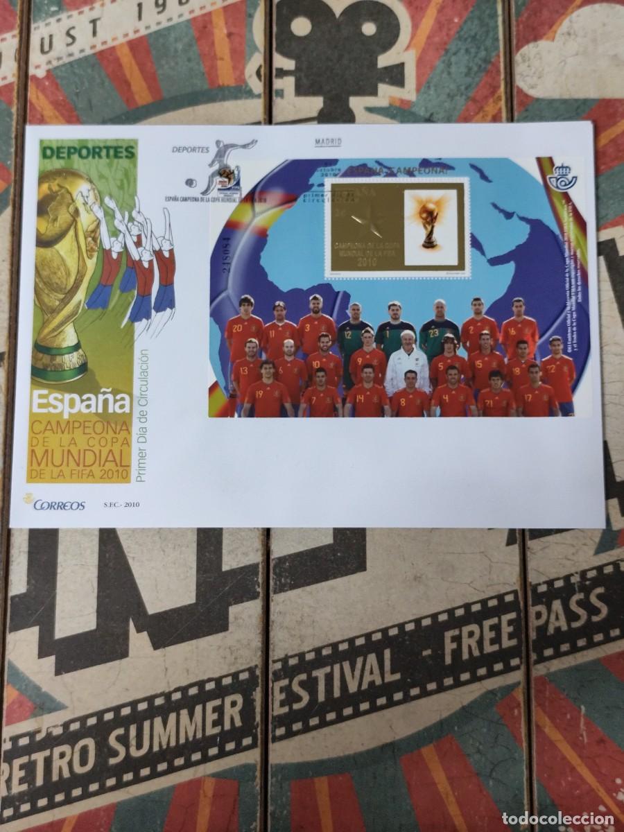 Sellos: 76 Deportes Espa&ntilde;a Campeona de la Copa Mundial de la FIFA 2010 21/10/10 Sobre primer d&iacute;a
