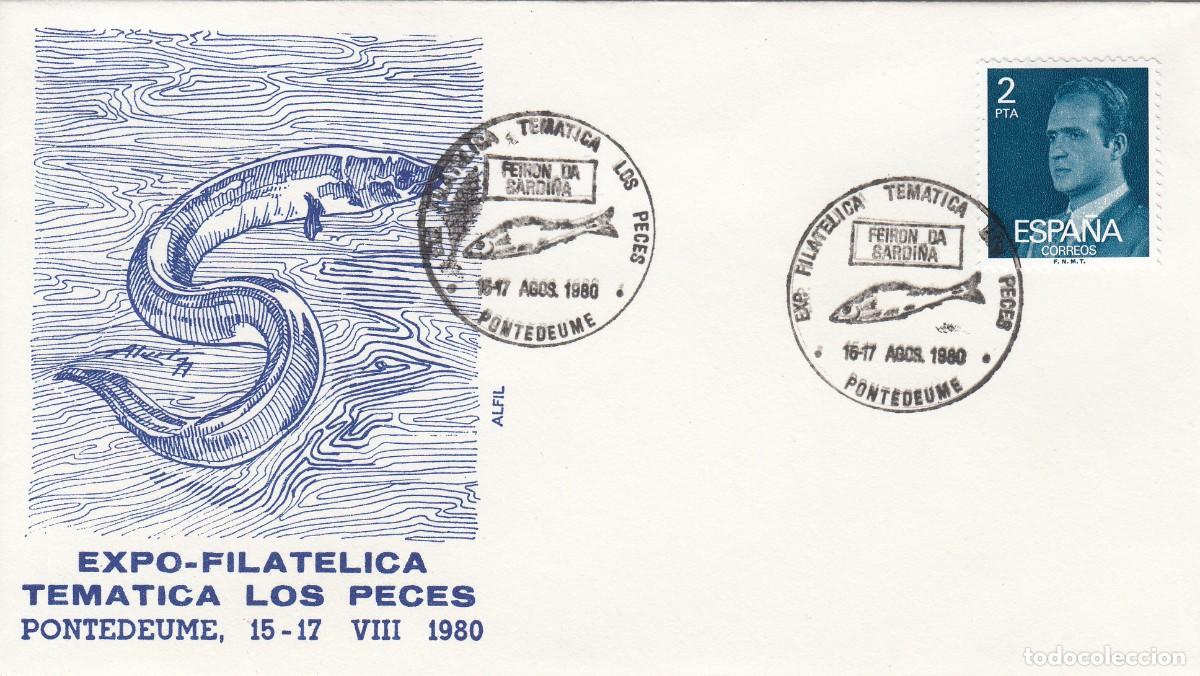 Sellos: GALICIA - MATASELLOS EXPOSICI&Oacute;N FILAT&Eacute;LICA TEM&Aacute;TICA LOS PECES - PONTEDEUME - 1980