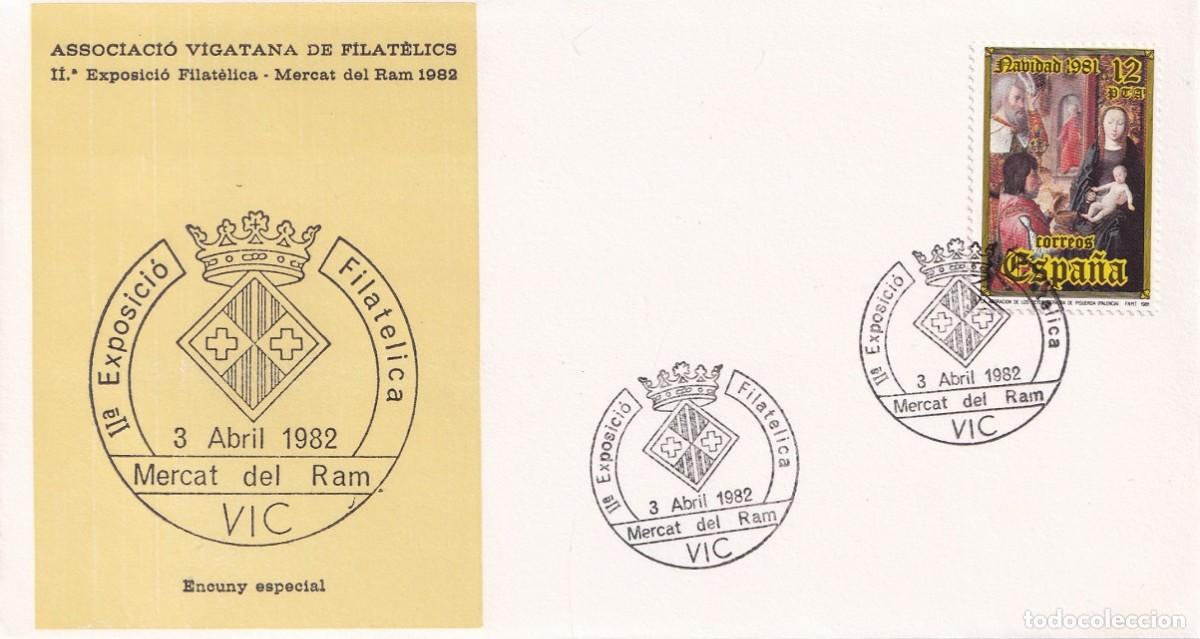 Sellos: Sobre Vic 1982 - II Exposici&oacute; Filat&egrave;lica &middot; Mercat del Ram 1982 - Associaci&oacute; Vigatana de filat&egrave;lics