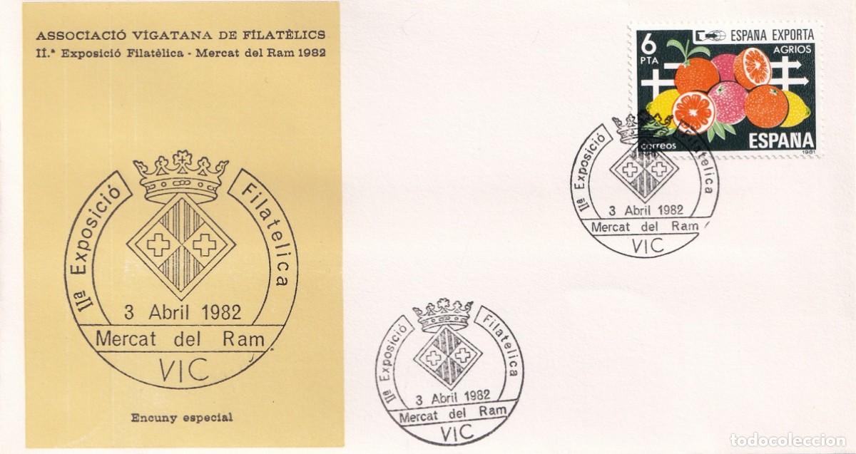 Sellos: Sobre Vic 1982 - II Exposici&oacute; Filat&egrave;lica &middot; Mercat del Ram 1982 - Associaci&oacute; Vigatana de filat&egrave;lics