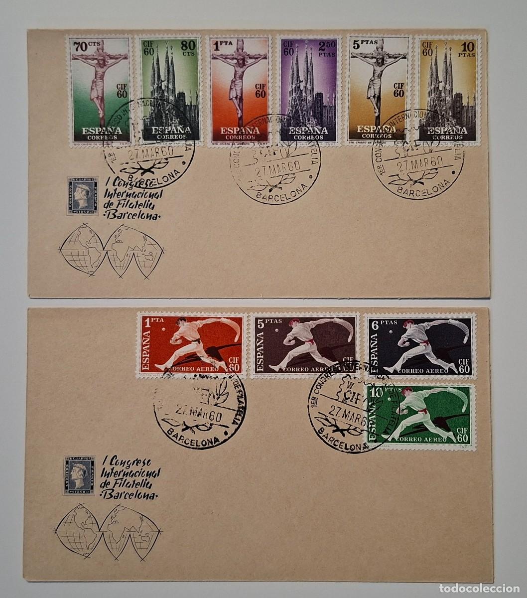 Sellos: EDIFIL 1280/89 MATASELLOS I CONGRESO INTER. FILATELIA BARCELONA 1960, COMPLETA EN 2 SOBRES ..A3833