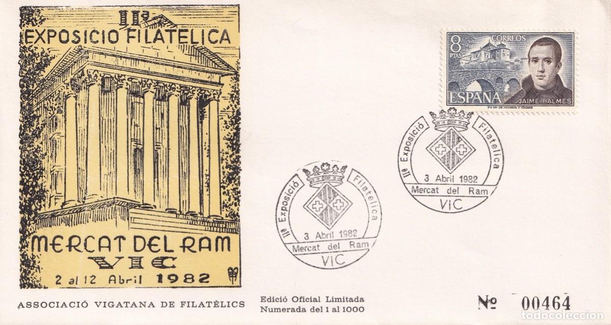 Sellos: Sobre Vic 1982 - II&ordf; Exposici&oacute; Filat&egrave;lica Mercat del Ram - Associaci&oacute; Vigatana de Filat&egrave;lics