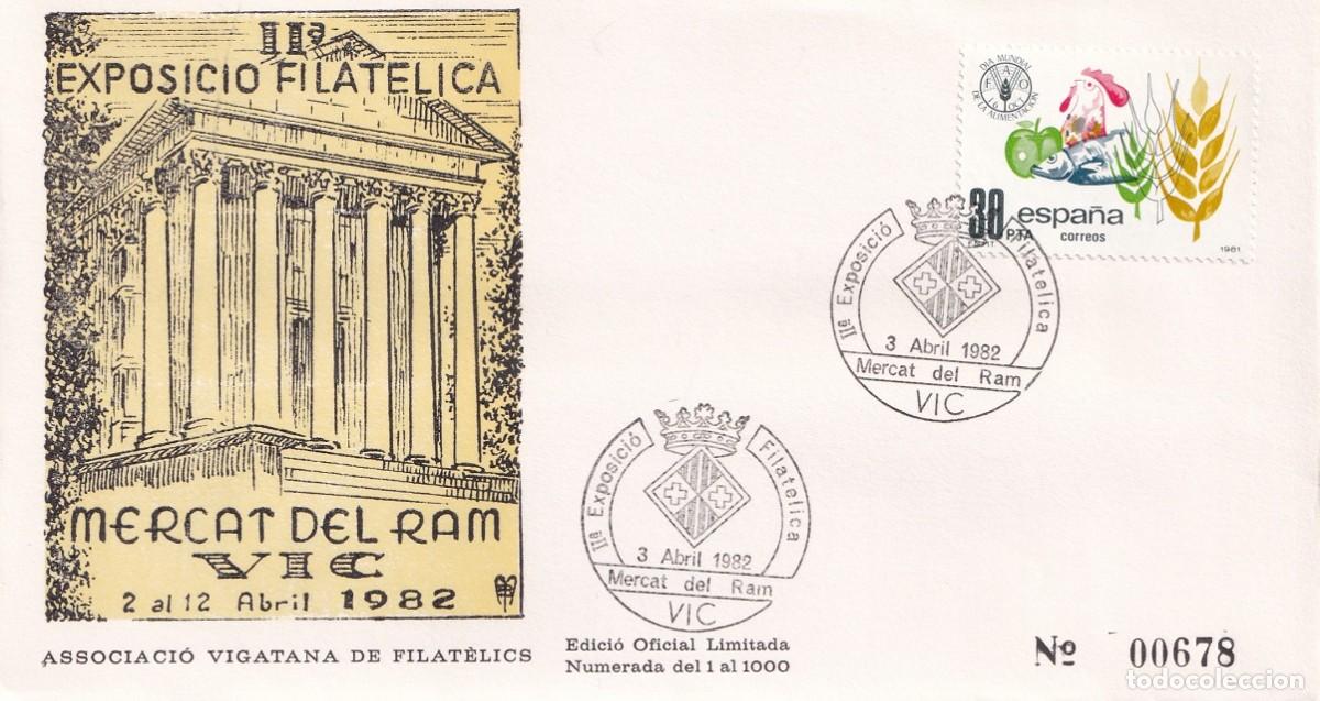 Sellos: Sobre Vic 1982 - II&ordf; Exposici&oacute; Filat&egrave;lica Mercat del Ram - Associaci&oacute; Vigatana de Filat&egrave;lics
