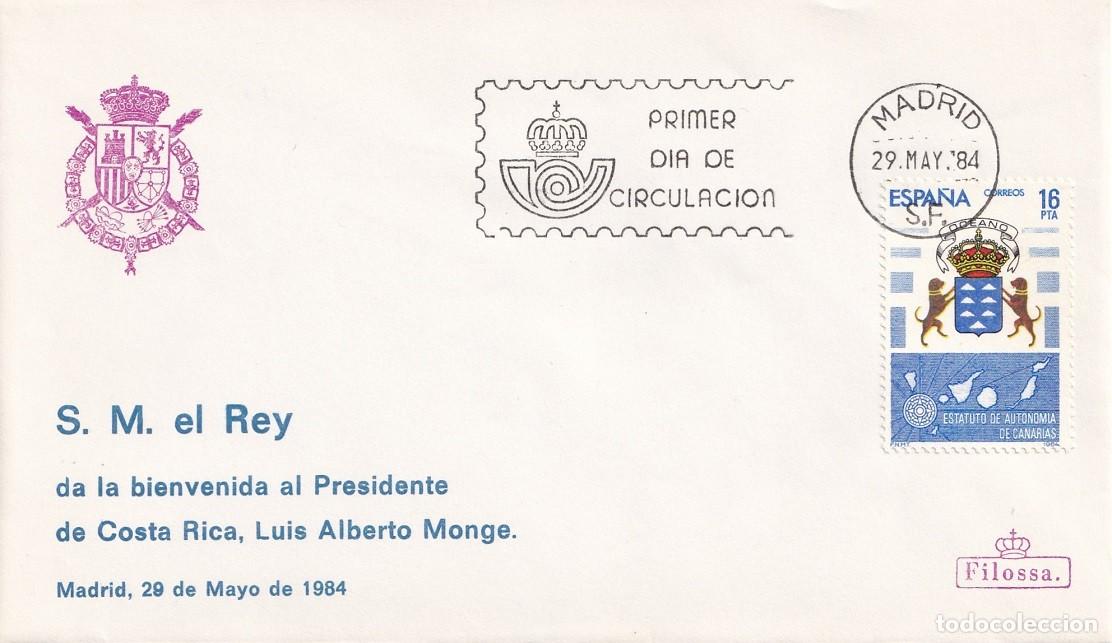 Sellos: SPD Filossa Madrid 1984 - S.M el Rey da la bienvenida al Presidente de Costa Rica Luis Alberto Monge