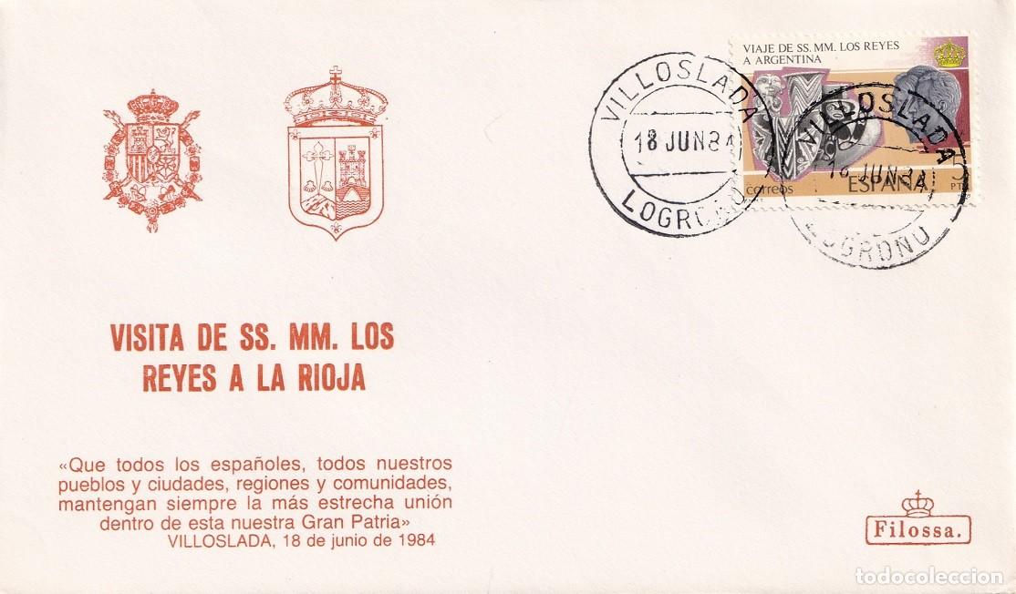 Sellos: Sobre Filossa Villoslada 1984 - Visita de SS.MM. los Reyes D. Juan Carlos y Do&ntilde;a Sof&iacute;a a La Rioja