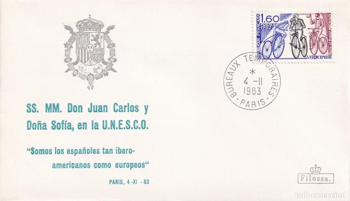Sellos: Sobre Filossa Par&iacute;s 1983 - SS.MM. Don Juan Carlos y Do&ntilde;a Sof&iacute;a en la UNESCO - U.N.E.S.C.O.
