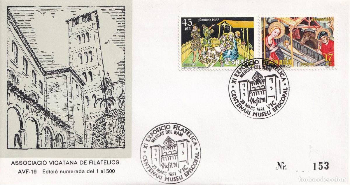 Sellos: Sobre Vic 1991 - Vicfil 91 - Centenario Museo Episcopal Vic - Mercat del Ram - Exp. - N&ordm; 153 de 500