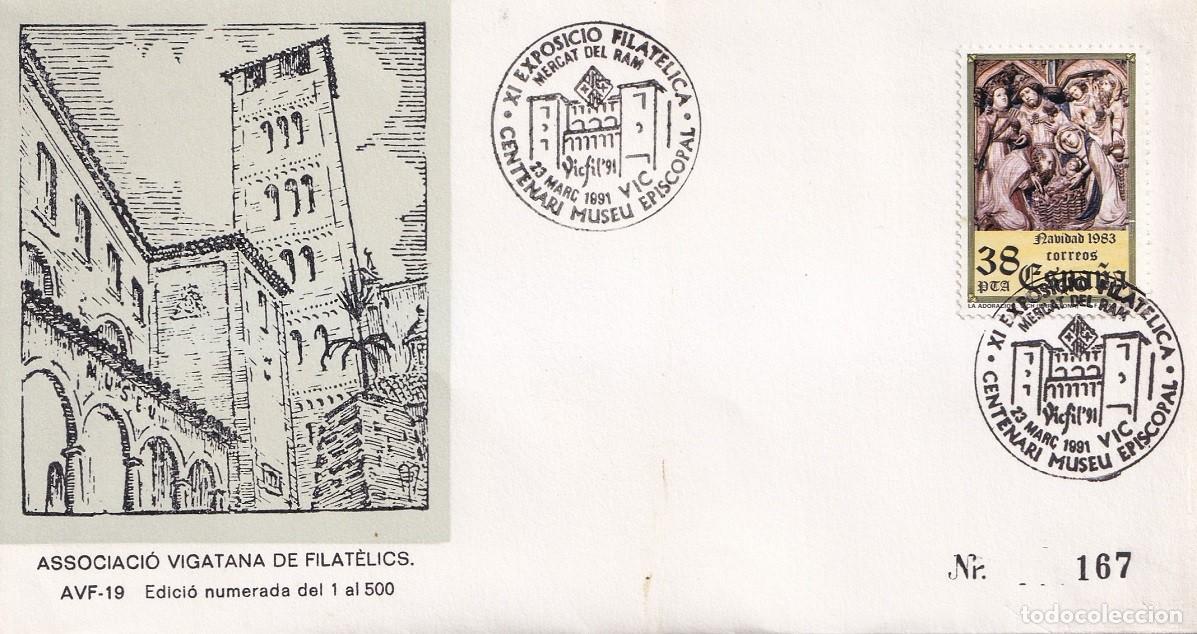 Sellos: Sobre Vic 1991 - Vicfil 91 - Centenario Museo Episcopal Vic - Mercat del Ram - Exp. - N&ordm; 167 de 500