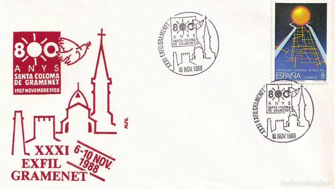 Sellos: Sobre en Alfil Santa Coloma de Gramenet 1988 - XXXI Exfil Gramenet - 800 Anys - 6-10 Nov. 1988