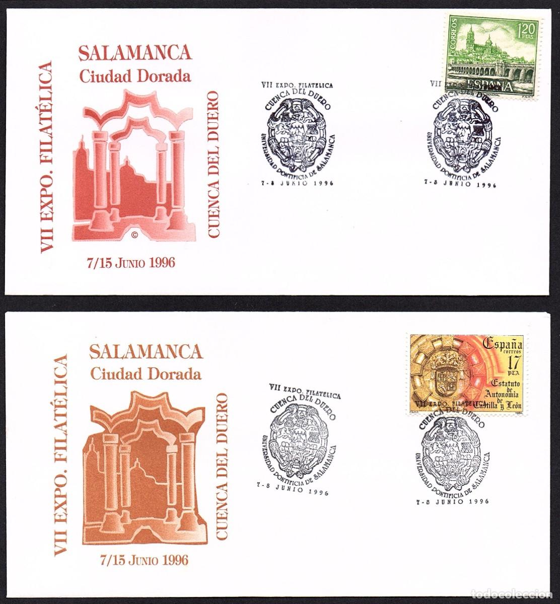 Sellos: 2 SOBRES CONM. VII EXP. FILATELICA CUENCA DEL DUERO 1.996. DIA DE LA AMISTAD HISPANO-PORTUGUESA