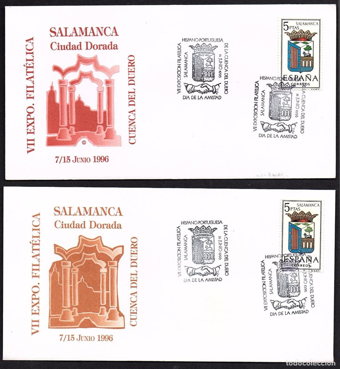 Sellos: 2 SOBRES CONM. VII EXP. FILATELICA CUENCA DEL DUERO 1.996. DIA DE LA AMISTAD HISPANO-PORTUGUESA
