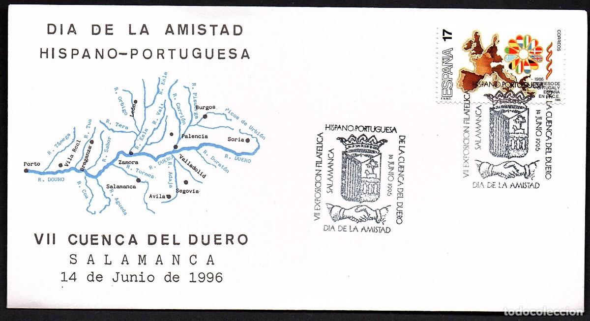 Sellos: SOBRE COM. VII EXP. FILATELICA CUENCA DEL DUERO. DIA DE LA AMISTAD HISPANO PORTUGUESA.
