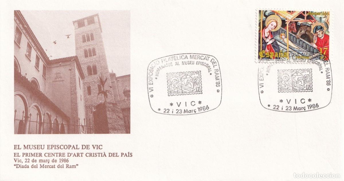 Sellos: Sobre Vic 1986 - VI Exposici&oacute; Filat&egrave;lica Mercat del Ram - Homenatge al Museu Episcopal el primer cen