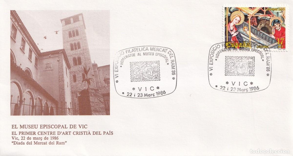 Sellos: Sobre Vic 1986 - VI Exposici&oacute; Filat&egrave;lica Mercat del Ram - Homenatge al Museu Episcopal el primer cen