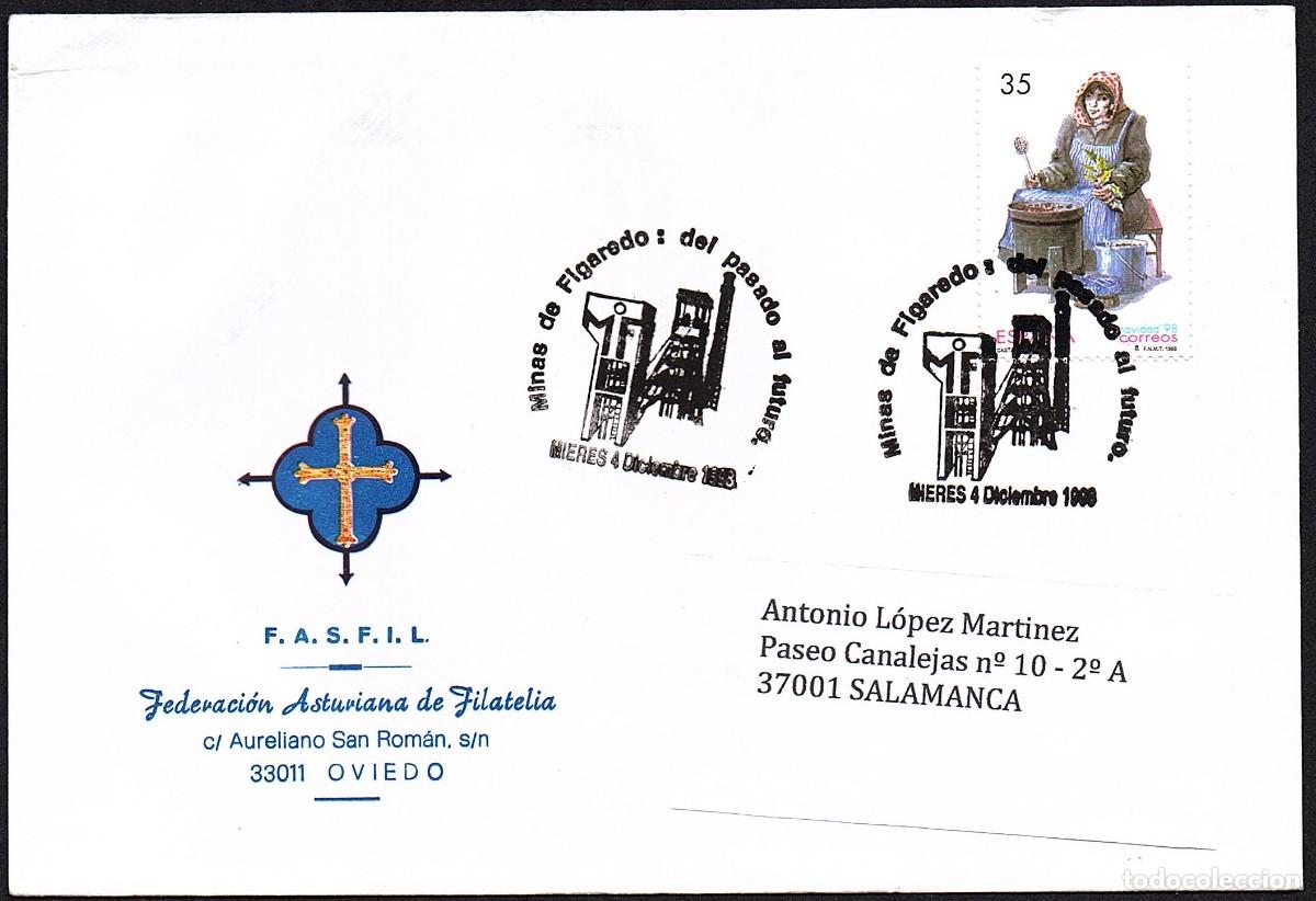 Sellos: SOBRE CIRCULADO CON MATASELLOS CONMEMORATIVO MINAS DE FIGAREDO MIERES