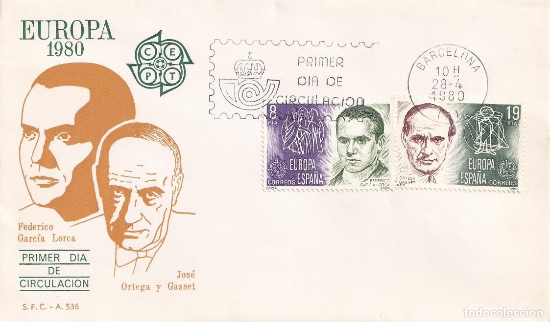 Sellos: SPD Barcelona 1980 - Europa CEPT - Federico Garc&iacute;a Lorca - Jos&eacute; Ortega y Gasset - Primer d&iacute;a