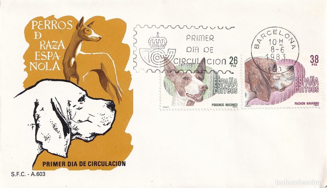 Sellos: SPD Barcelona 1983 - Perros de raza espa&ntilde;ola - Podenco ibicenco - Pachon navarro - Primer d&iacute;a