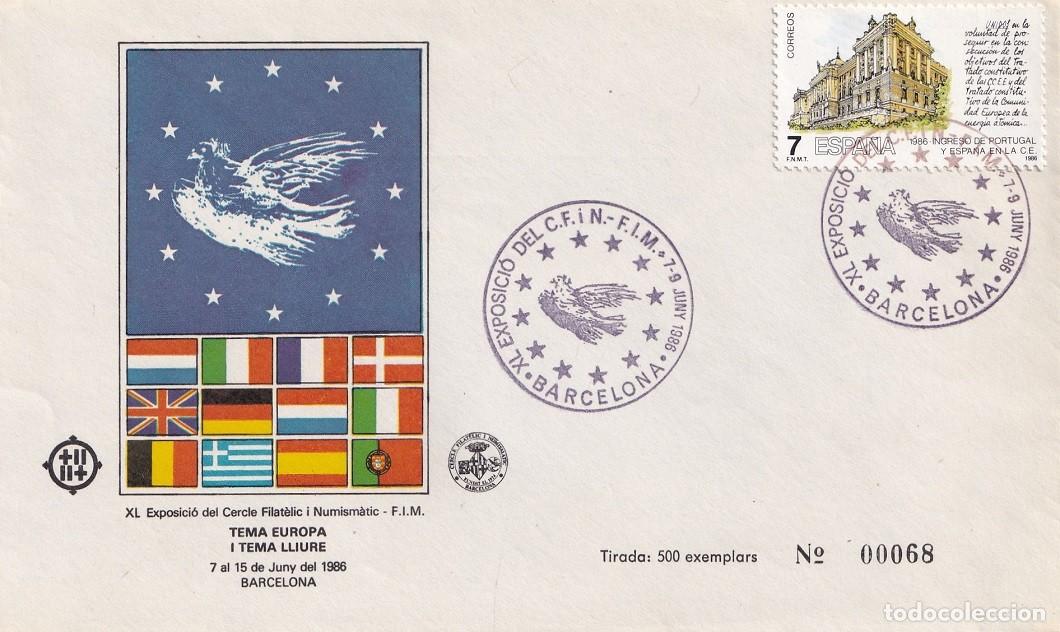 Sellos: Sobre Barcelona 1986 - Exposici&oacute; Cercle Filat&egrave;lic i Numism&agrave;tic FIM - Tema Europa I Tema Lliure