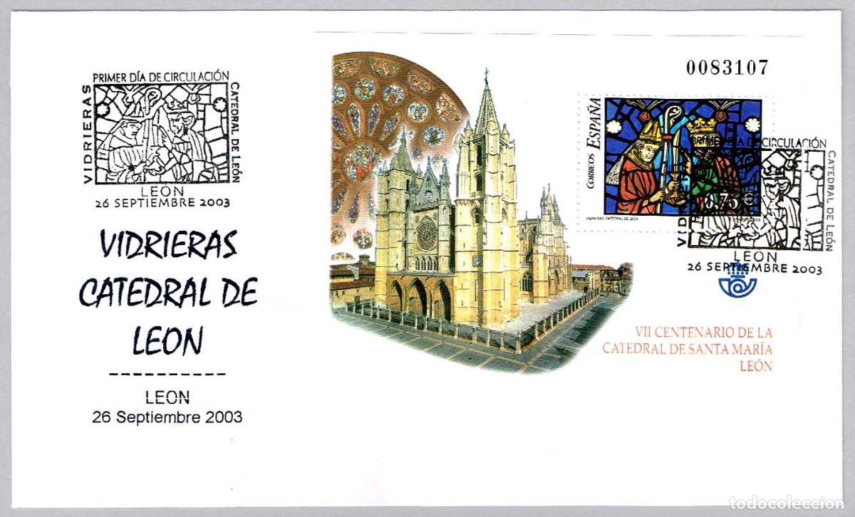 Sellos: Matasellos Primer Dia VIDRIERAS DE LA CATEDRAL DE LEON. Leon 2003 - Foto 1