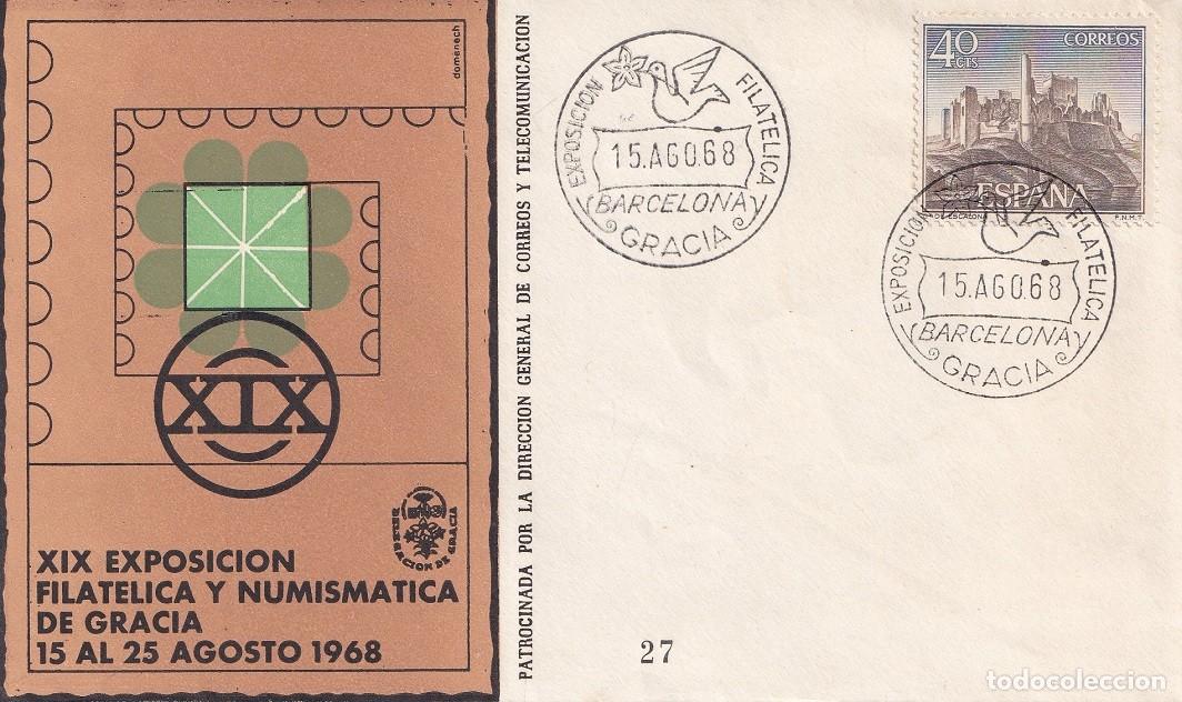 Sellos: Sobre Barcelona 1968 - XIX Exposici&oacute;n filat&eacute;lica y numism&aacute;tica de Gracia - Matasellos especiales