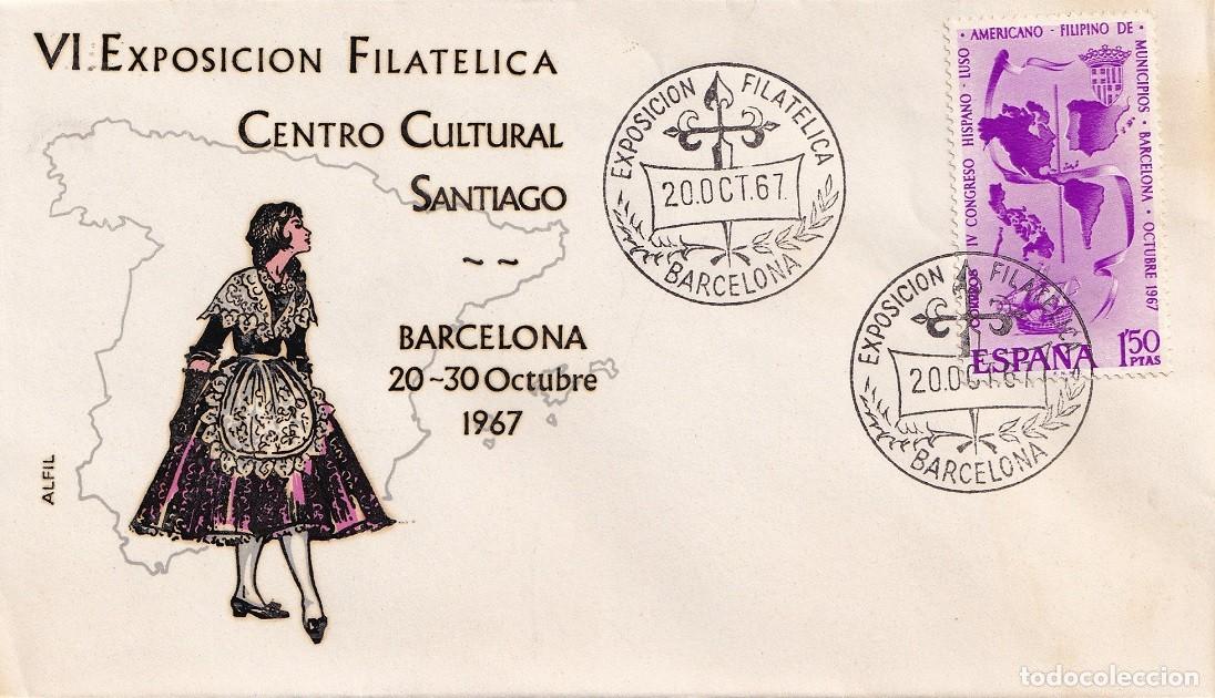 Sellos: Sobre en Alfil Barcelona 1967 - VI Exposici&oacute;n filat&eacute;lica Centro Cultural Santiago - Matasellos