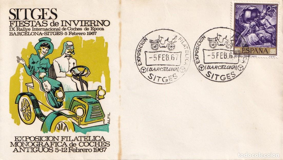 Sellos: Sobre Sitges 1967 - Fiestas de invierno - IX Rallye Internacional de Coches de &Eacute;poca - Exposici&oacute;n