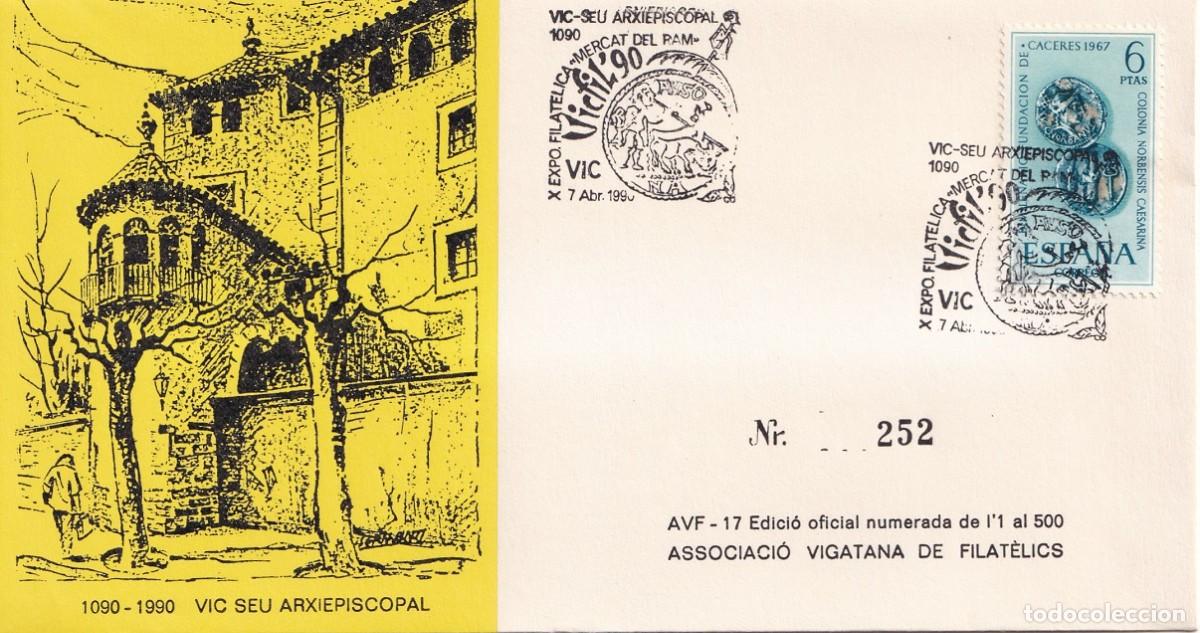 Sellos: Sobre Vic 1990 - Vicfil 90 - X Exposici&oacute; filat&egrave;lica Mercat del Ram - Vic Seu Arxiepiscopal
