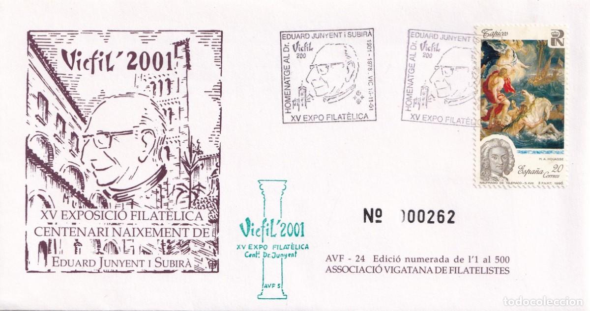 Sellos: Sobre Vic 2001 Vicfil 2001 - XV Exposici&oacute; Filat&egrave;lica centenari naixement de Eduard Junyent i Subir&agrave;